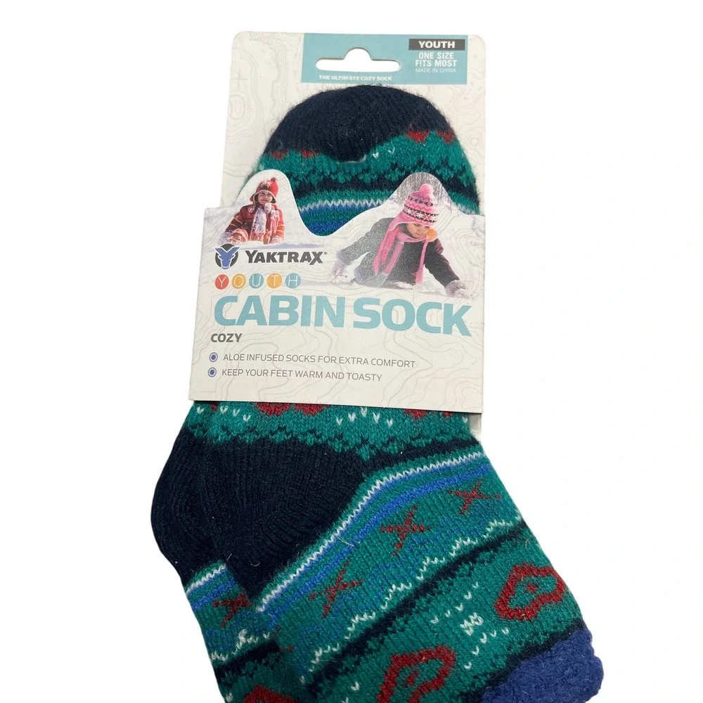 Yaktrax Youth Cabin Sock Cozy Aloe Infused One Size Fits Most‎ Kids Set of 2